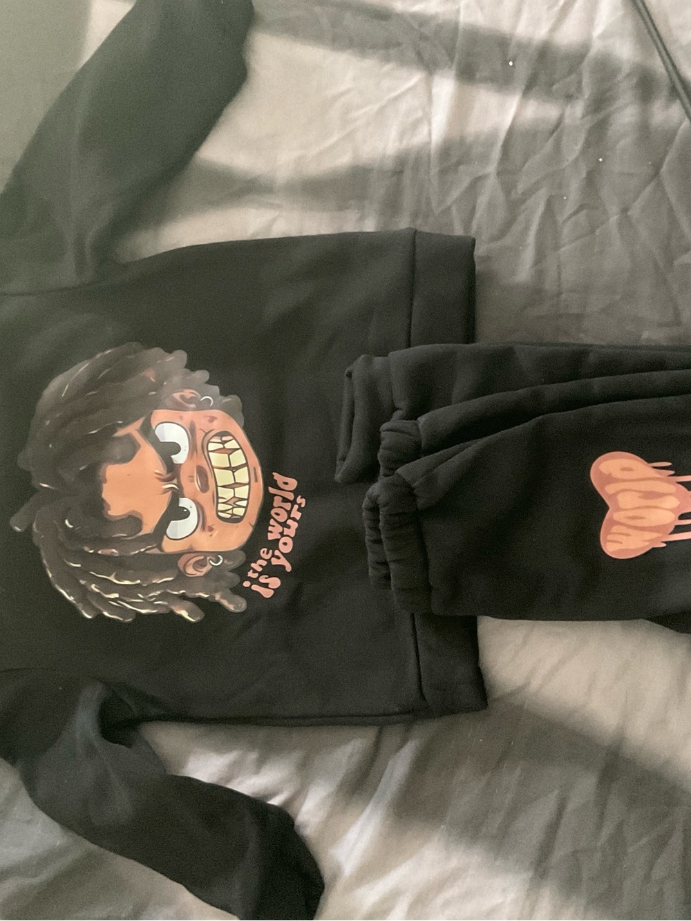 Black Graphic Kids Sweatpants - Playful Cartoon Design